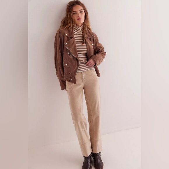 Free People We The Free Good Stripe Turtleneck Brown and White XS - Picture 2 of 9